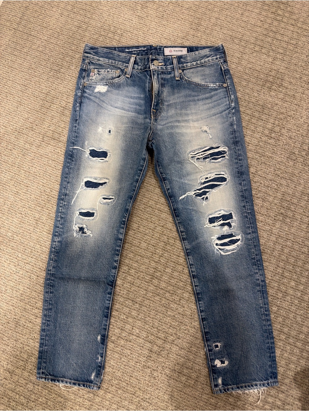 AG Women’s Slim Straight Ripped Jeans - Blue